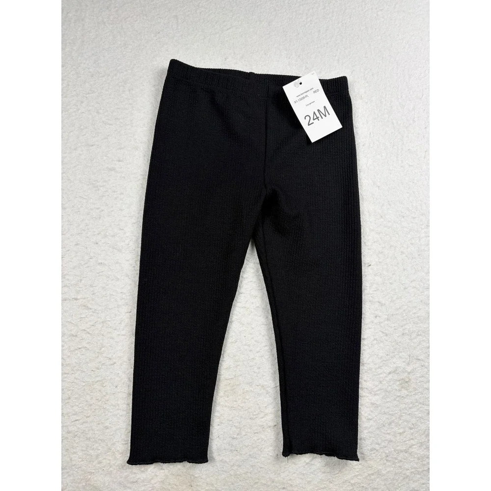 Iris & Ivy Baby Girls Black Ribbed Leggings Lettuce Edge Pants NWT 24M